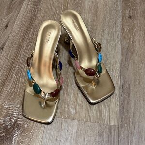 Gold Heels with Multicolor Beads